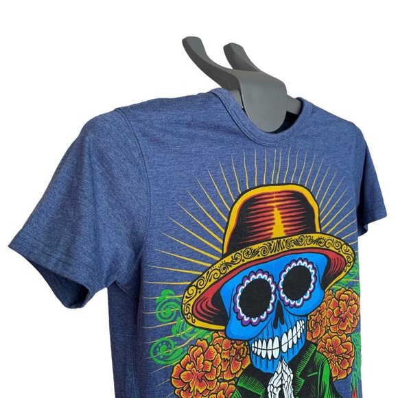 Sugar Skull Printed Cotton T-Shirt | Small | Blue - Picture 4 of 15
